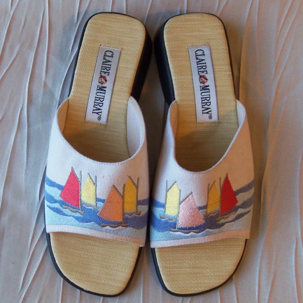 RARE DISCONTINUED Claire Murray Embroidered Sailboat Sandals New sz 8 - Picture 10 of 10